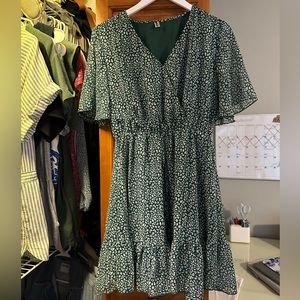Green and white short sleeve dress
